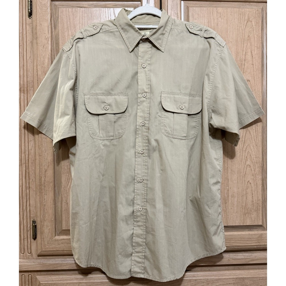 John Weitz Short Sleeve Button Down Shirt Men's Size Large Khaki Lightweight